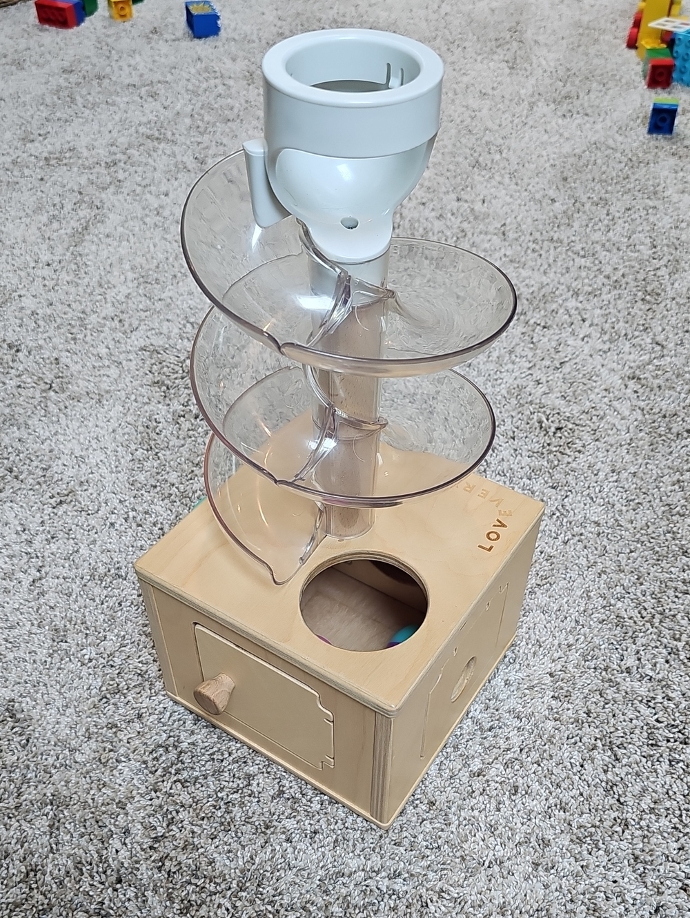 Lovevery Wooden Ball Drop Toy with Clear Spiral Chute